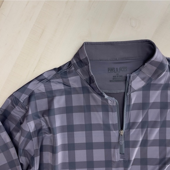 PINS & ACES golf work pullover quarter zip plaid printed jacket XXL gray black - Picture 3 of 5